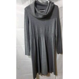 Talbolts Merino Wool Longsleeve Midi Dress Cowl Neck Sz S Gray Ribbed Waist